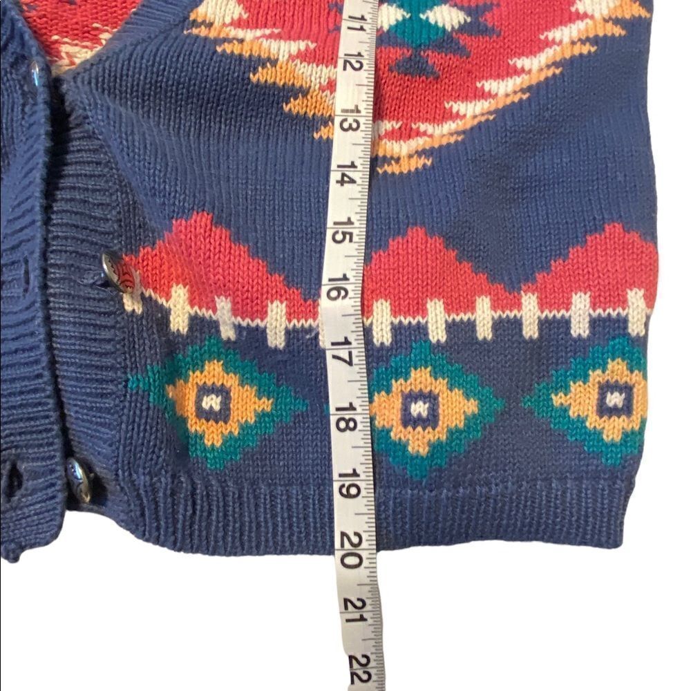 Vintage Nuovo Southwestern Knit 3 Button Cardigan Sweater Womens Medium Blue Pin - Picture 10 of 10